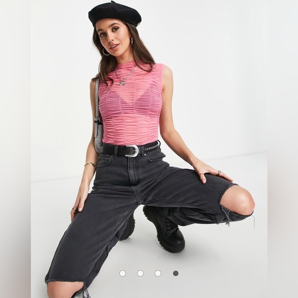 Top shop Ruched Mesh Tank Top in Pink NWT - Picture 4 of 10